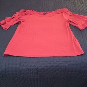 EUC WORTHINGTON HOT PINK RUFFLE COLD SHOULDER BLOUSE-SIZE LARGE